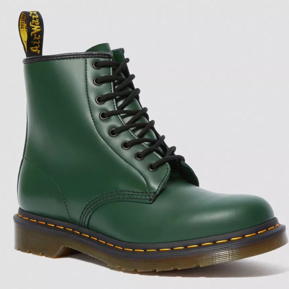 Dr. Martens Green Leather Lace-Up Boots